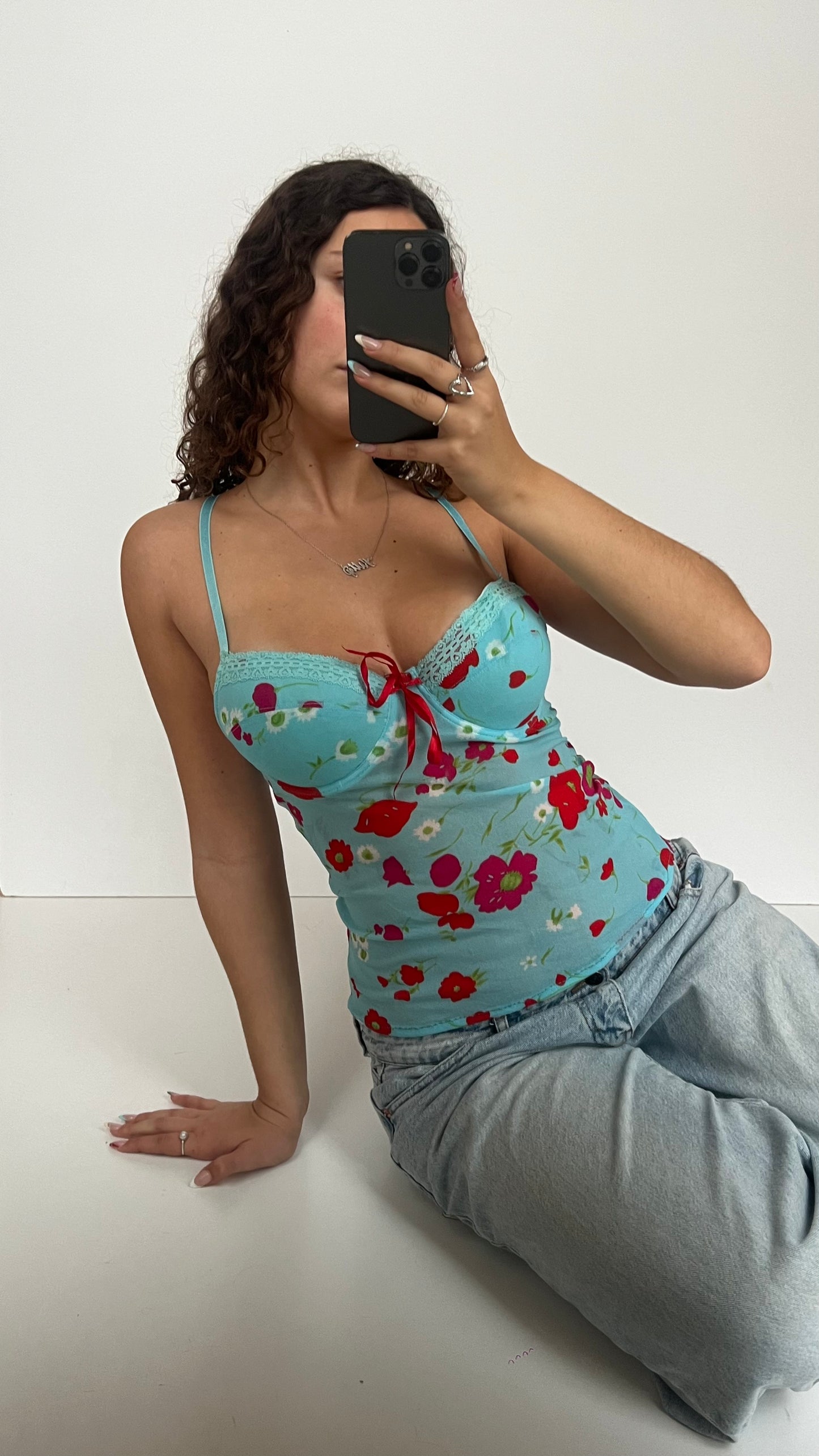 00s blue red floral cami- size L