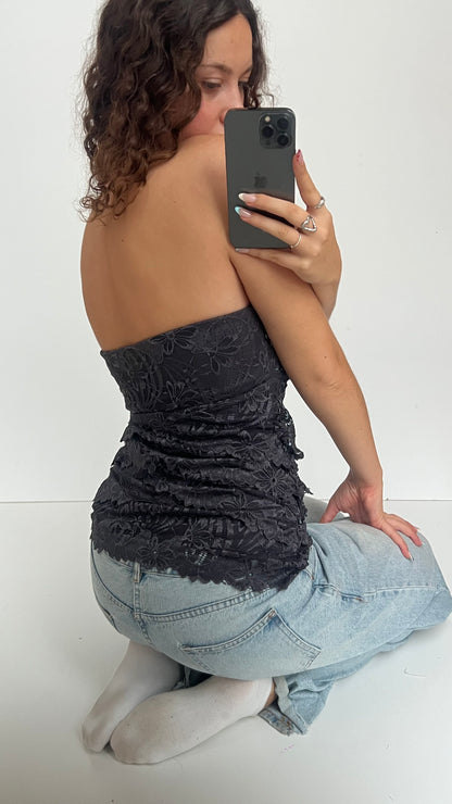 00s grey sequin lace top- size M