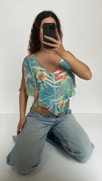 00s blue floral top- size M