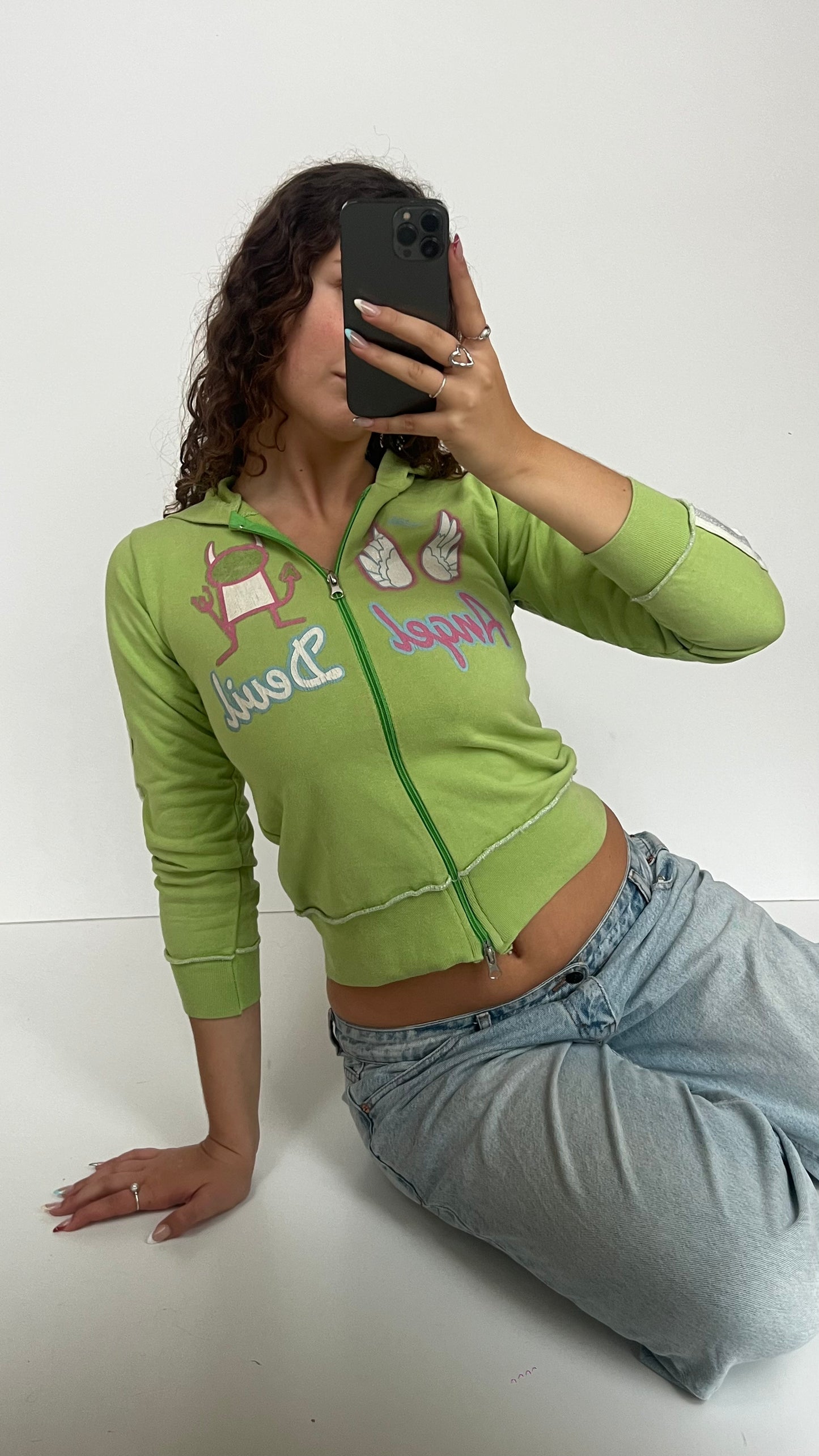 00s green angel devil jumper- size S
