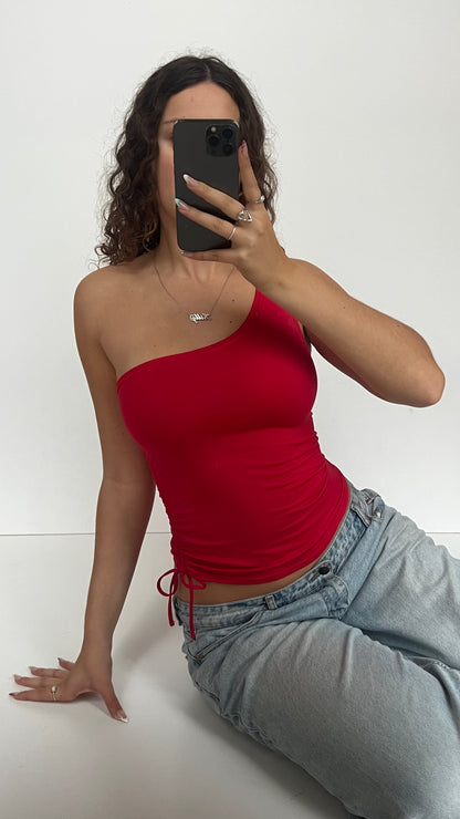 00s red one shoulder top- size M