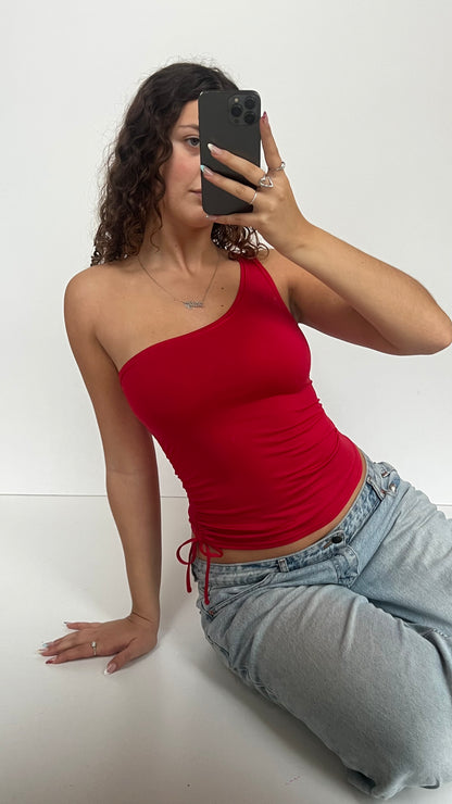 00s red one shoulder top- size M