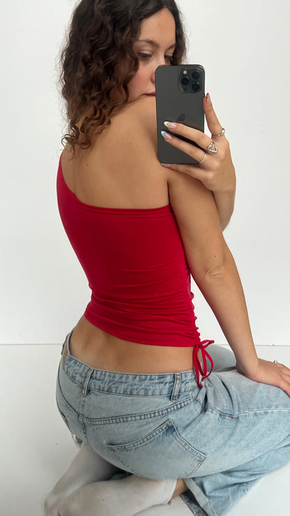 00s red one shoulder top- size M