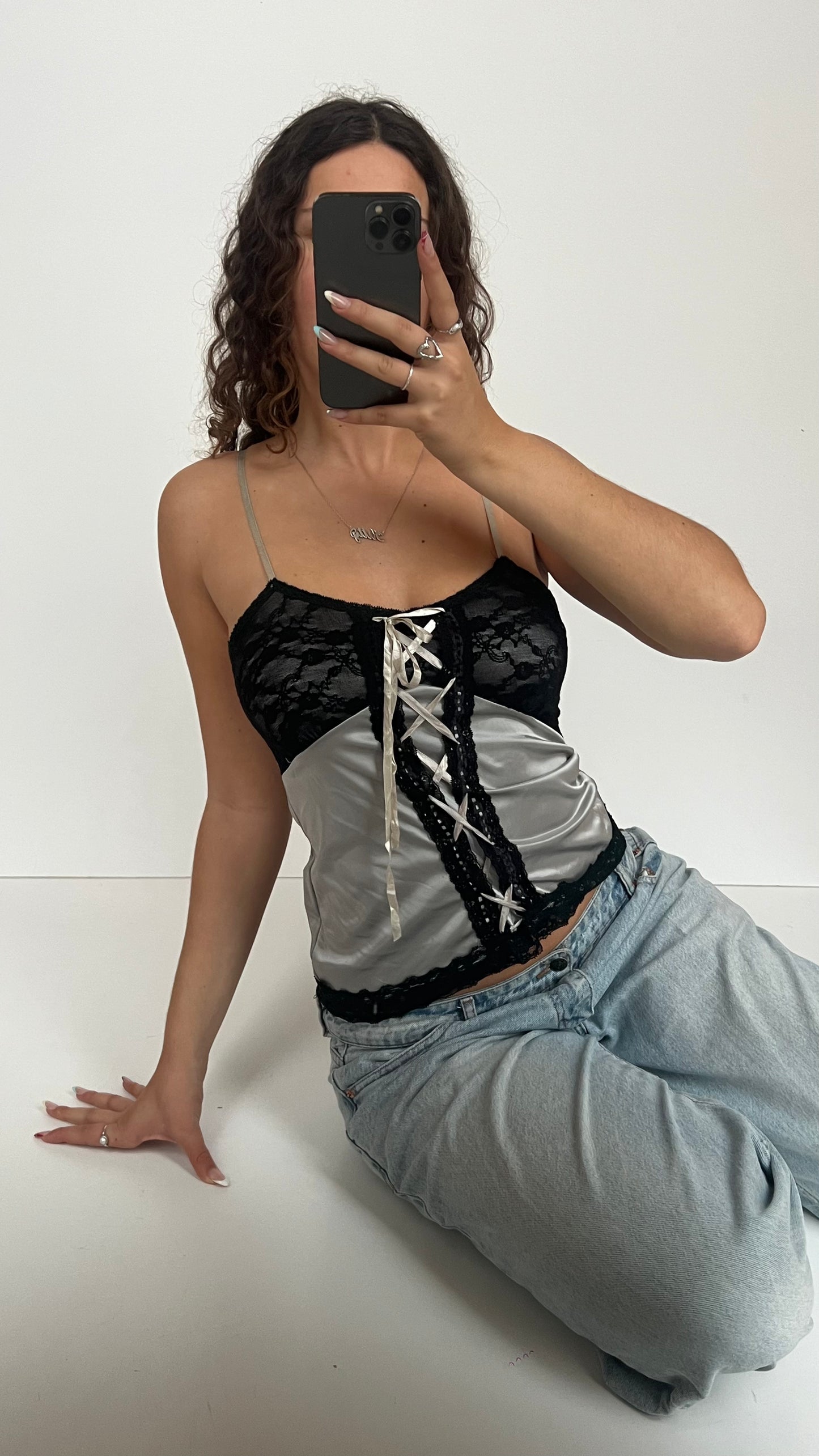 00s silver lace cami- size S