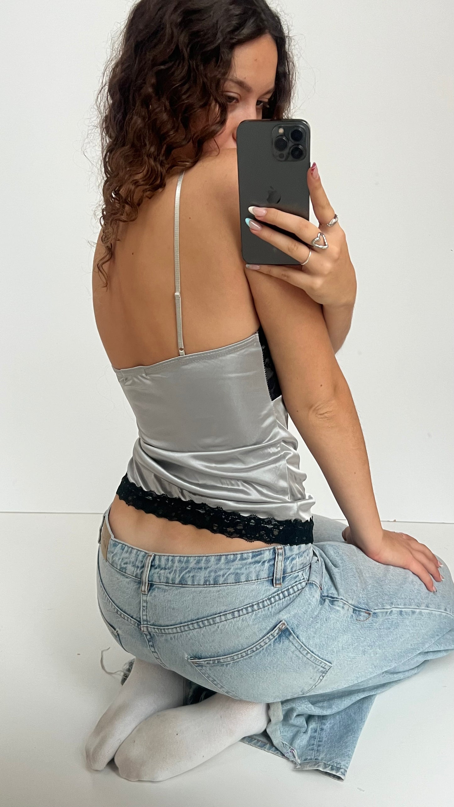 00s silver lace cami- size S