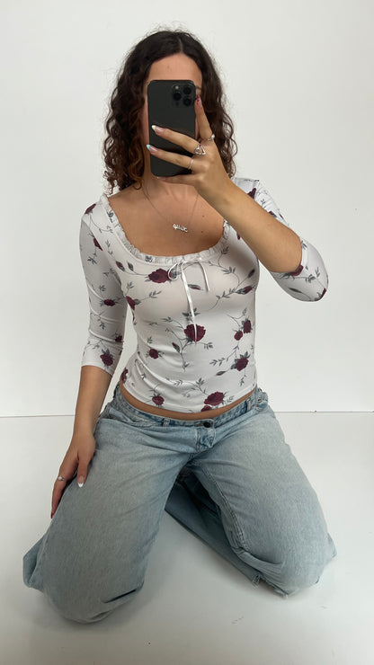 00s white floral top- size M