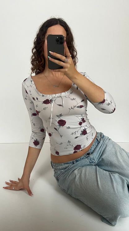 00s white floral top- size M