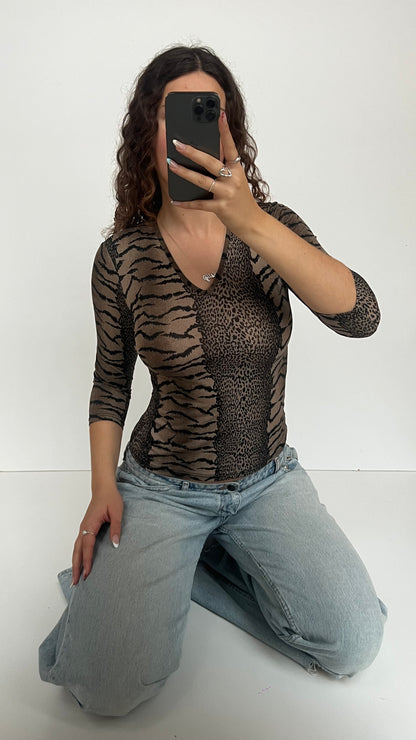 00s animal print top- size S