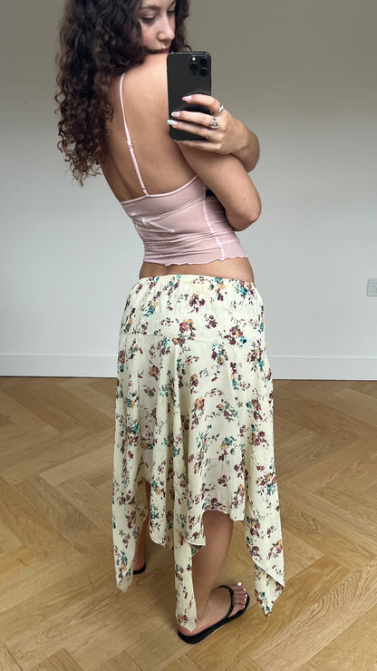 00s cream floral midi skirt- size M
