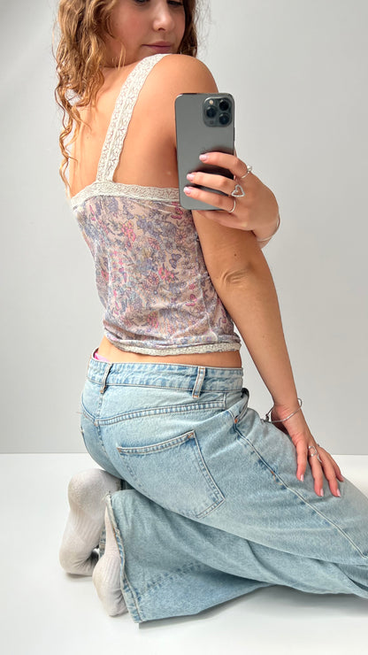 00s blue floral mesh cami- size L
