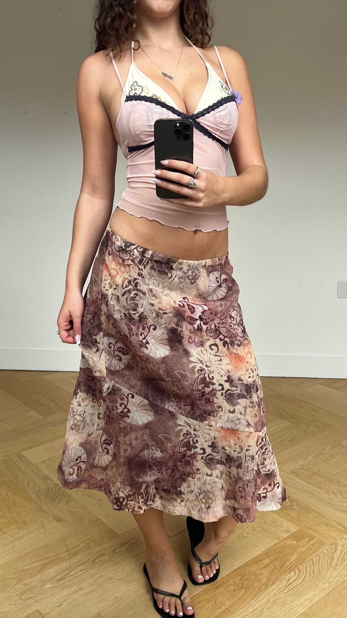 00s brown boho mesh skirt- size L