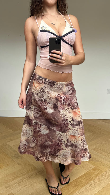 00s brown boho mesh skirt- size L