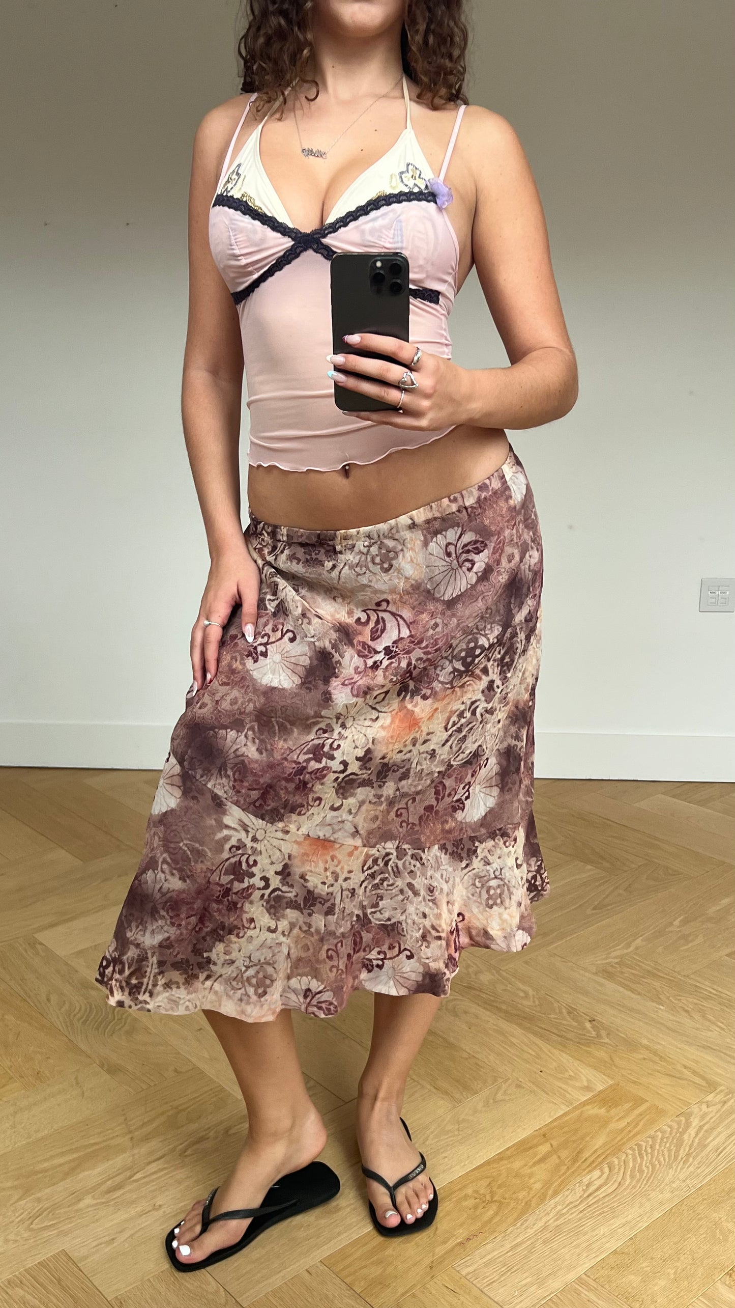 00s brown boho mesh skirt- size L