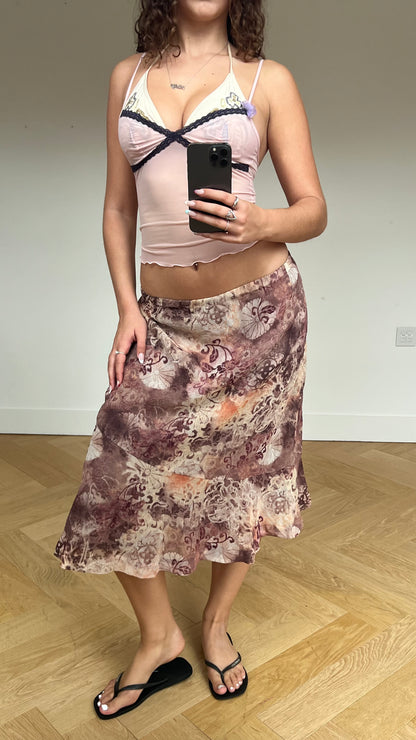 00s brown boho mesh skirt- size L