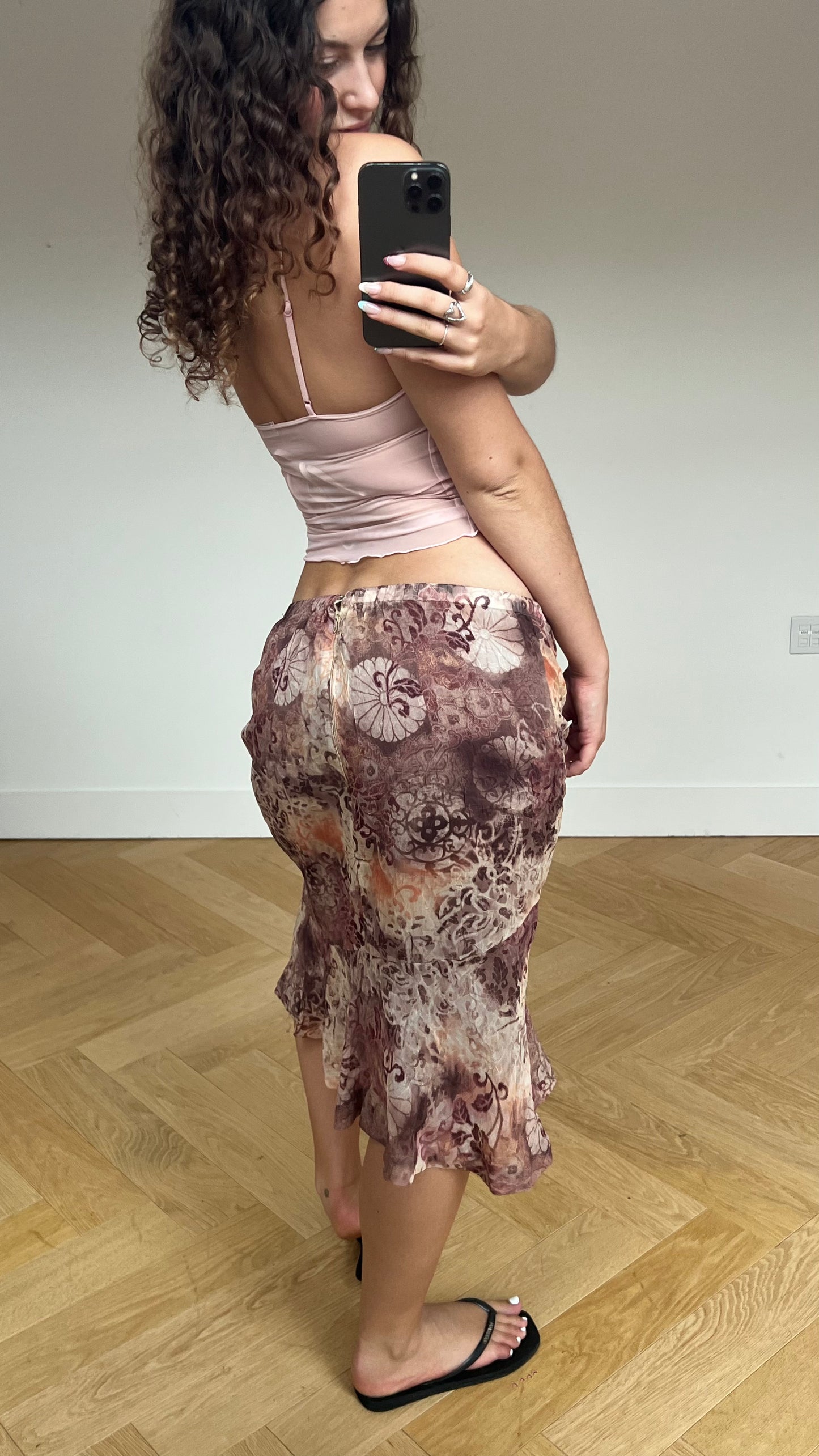 00s brown boho mesh skirt- size L