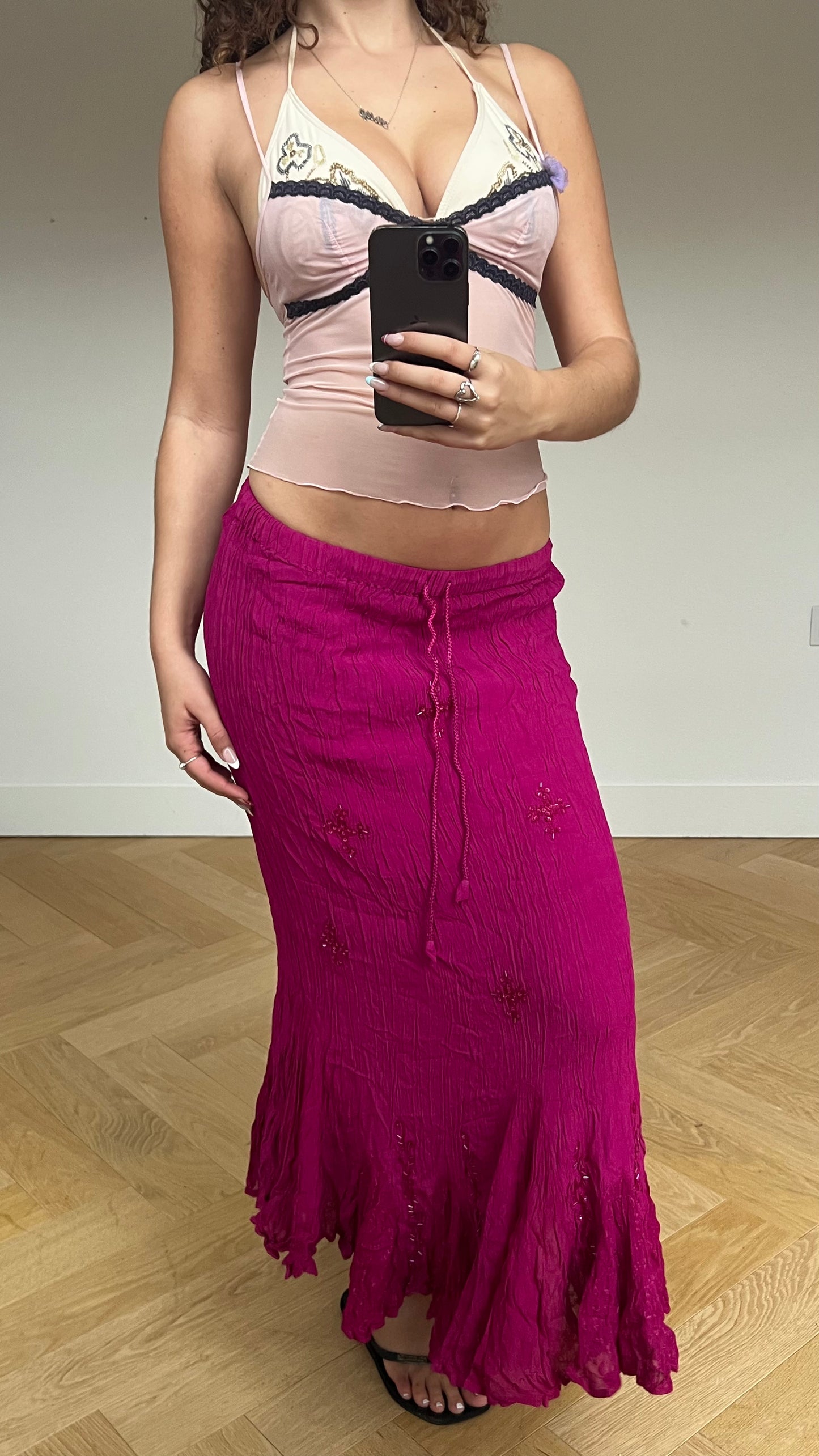 00s pink sequin maxi skirt- size M