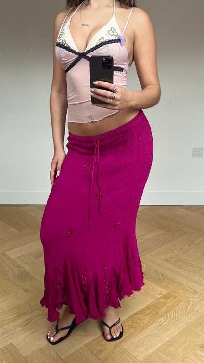 00s pink sequin maxi skirt- size M