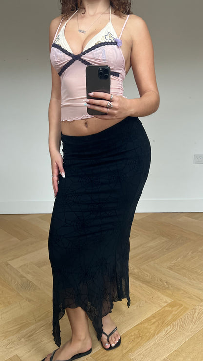 00s black spiderweb maxi skirt- size S