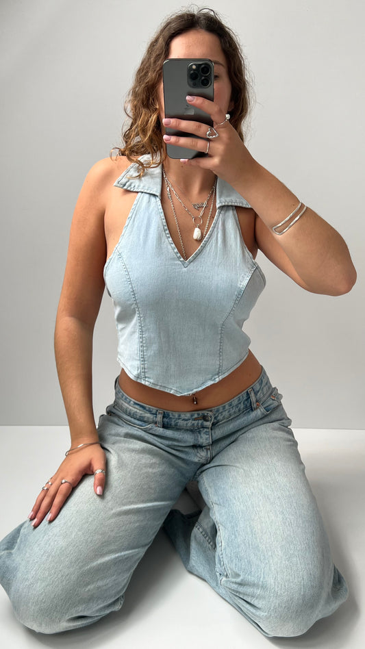 00s denim halter cami- size M