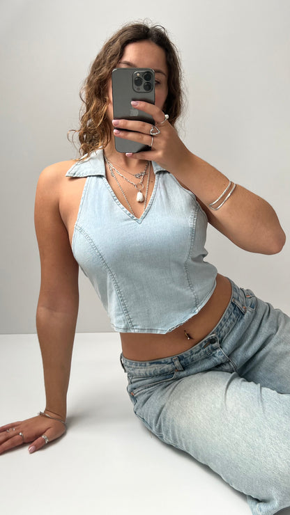 00s denim halter cami- size M