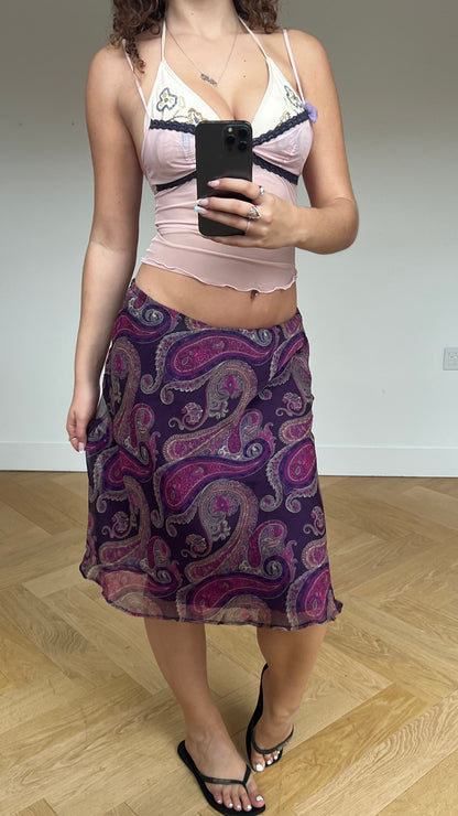 00s purple paisley midi skirt- size M