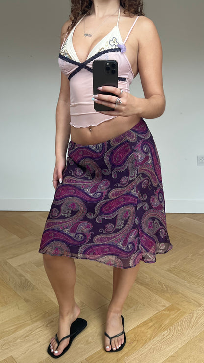 00s purple paisley midi skirt- size M