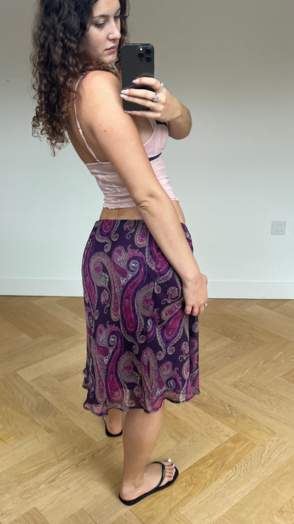 00s purple paisley midi skirt- size M