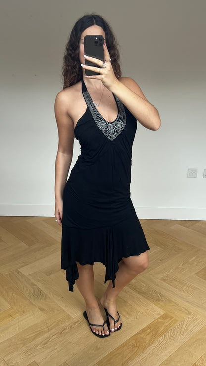 00s black sequin midi dress- size M