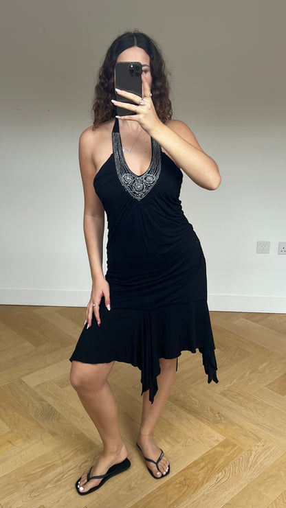00s black sequin midi dress- size M