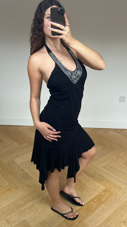 00s black sequin midi dress- size M