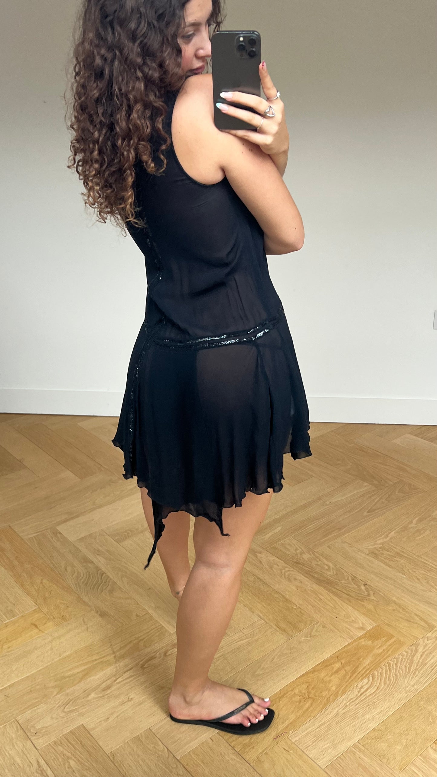 00s black mesh sequin mini dress- size M