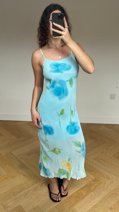 00s blue mesh maxi dress- size M