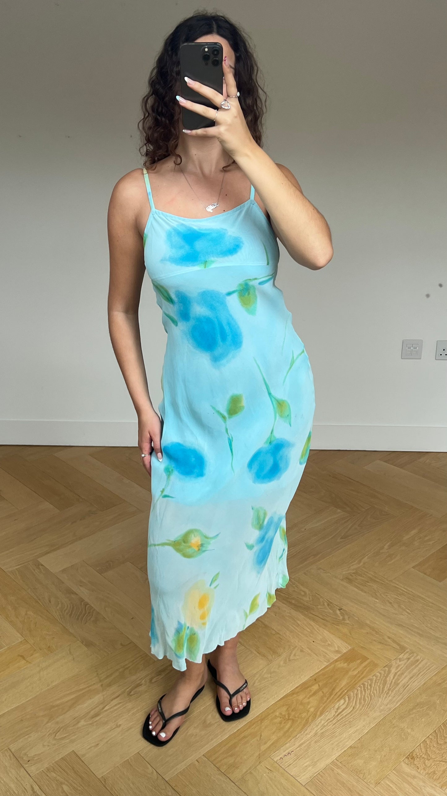 00s blue mesh maxi dress- size M