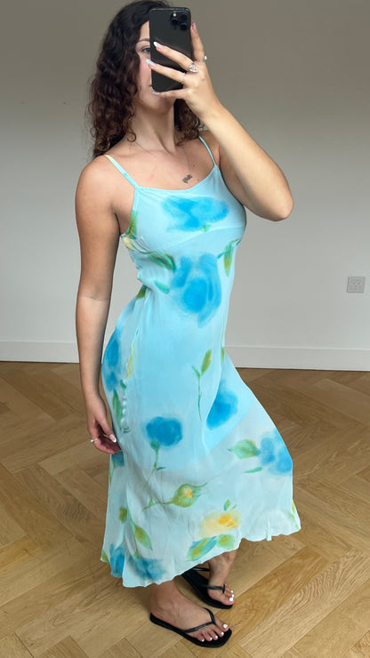 00s blue mesh maxi dress- size M