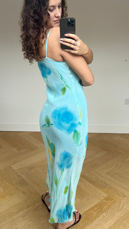 00s blue mesh maxi dress- size M