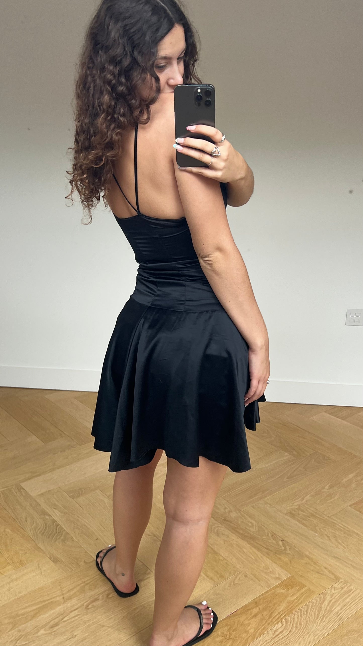 00s black satin dress- size S