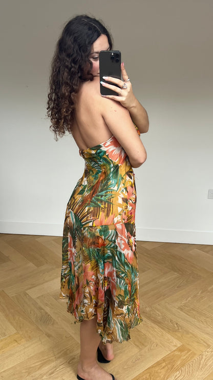 00s floral orange mesh maxi dress- size L