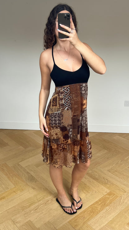 00s brown mesh midi dress- size M