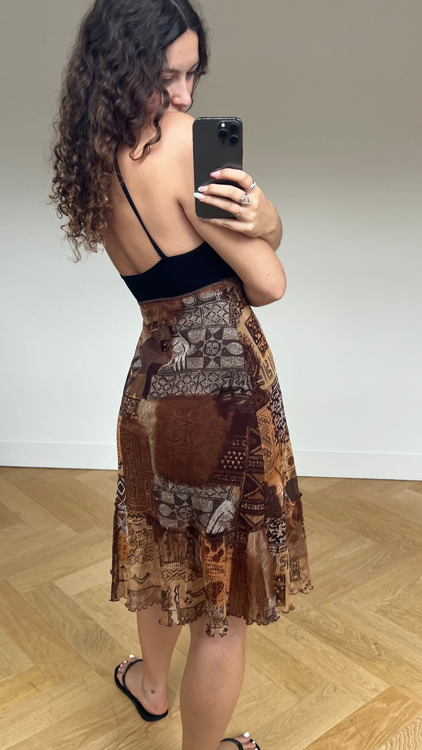 00s brown mesh midi dress- size M