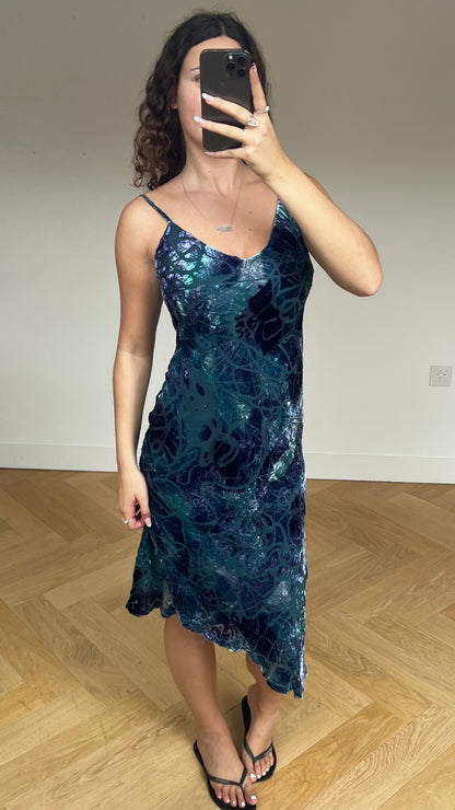 00s blue velvet midi dress- size M
