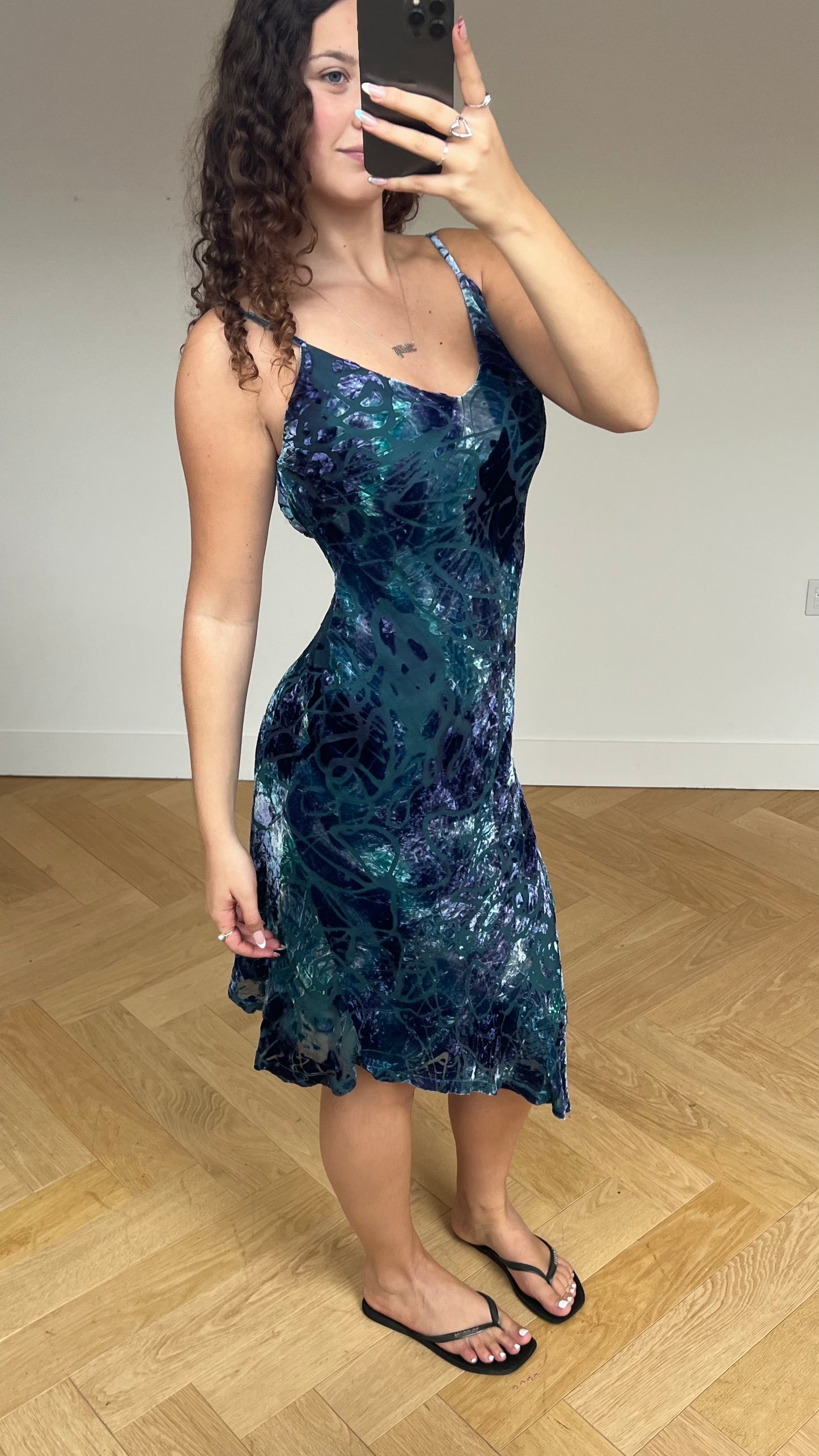 00s blue velvet midi dress- size M