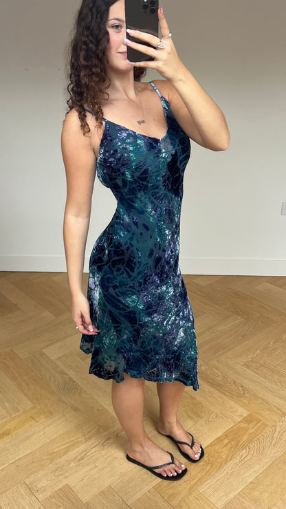 00s blue velvet midi dress- size M