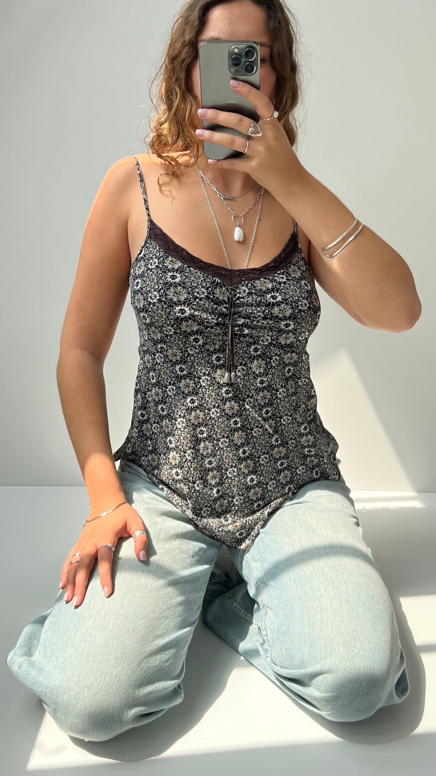 00s brown mesh floral cami- size L