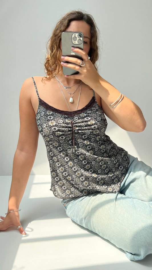 00s brown mesh floral cami- size L
