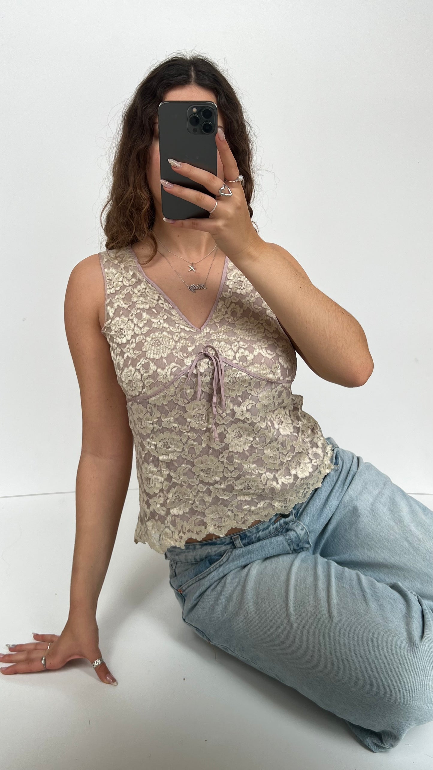 00s lilac lace top- size L