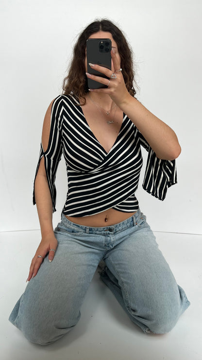 00s black white striped top- size M