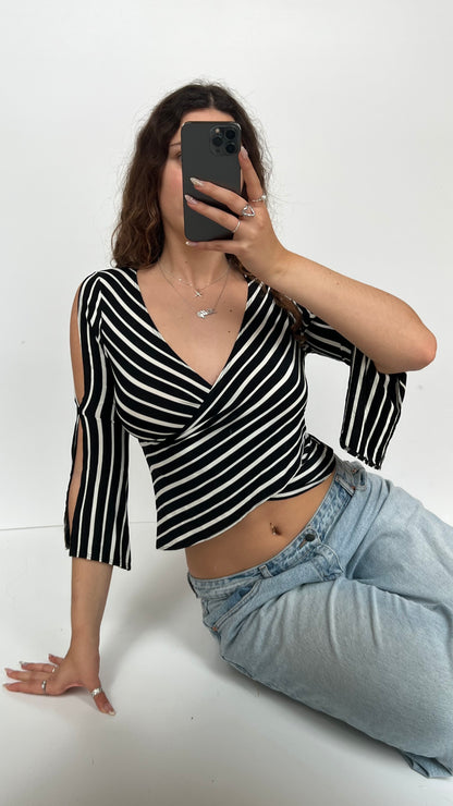 00s black white striped top- size M