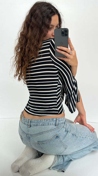 00s black white striped top- size M