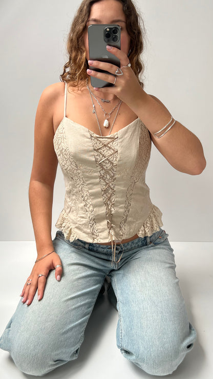 00s beige lace corset cami- size M