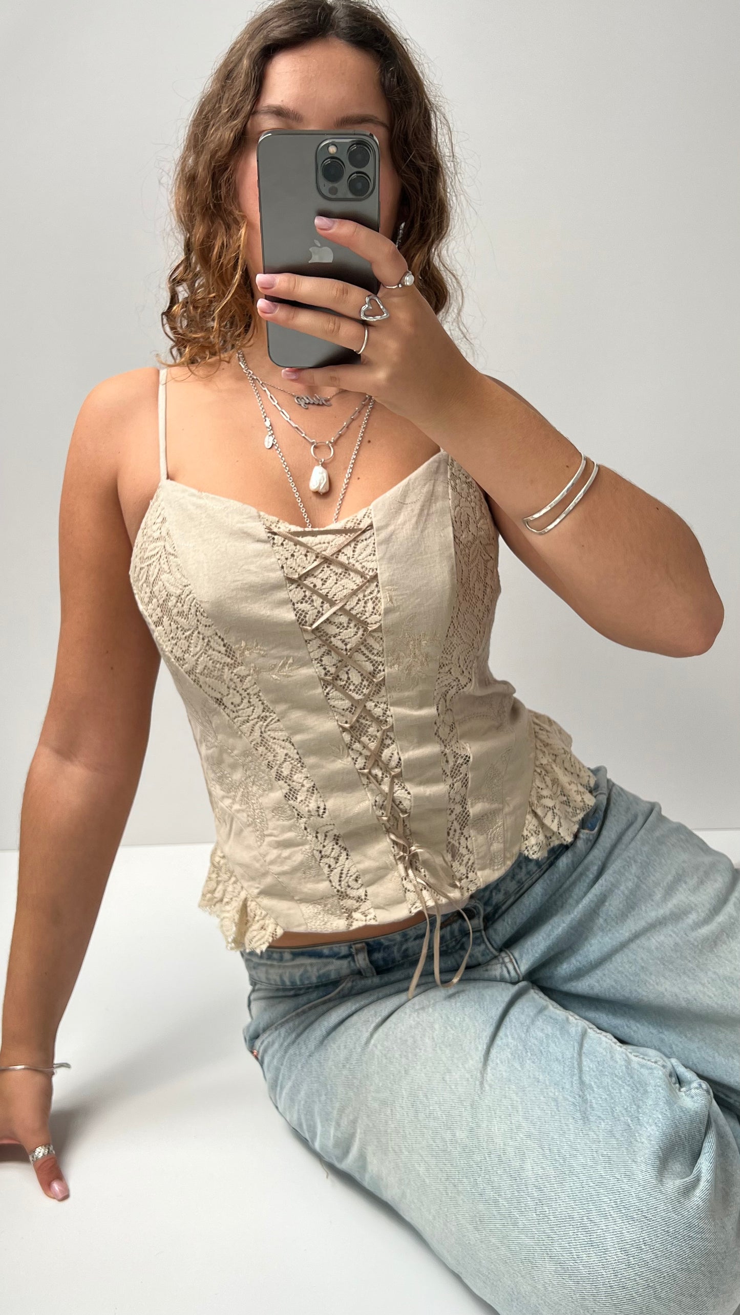 00s beige lace corset cami- size M